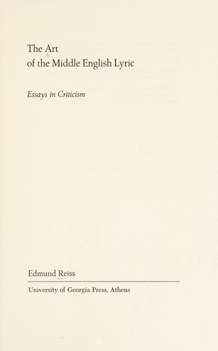 Cover of The art of the Middle English lyric