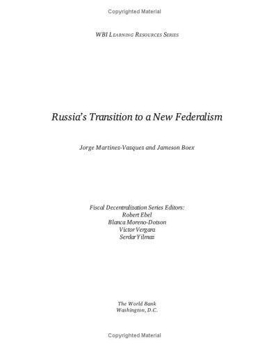 Cover of Russia's transition to a new federalism