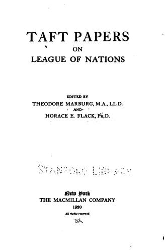 Cover of Taft papers on League of nations