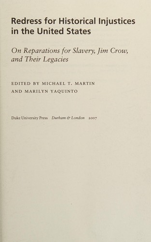Cover of Redress for historical injustices in the United States