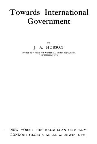 Cover of Towards international government