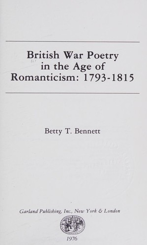 Cover of British war poetry in the age of romanticism, 1793-1815