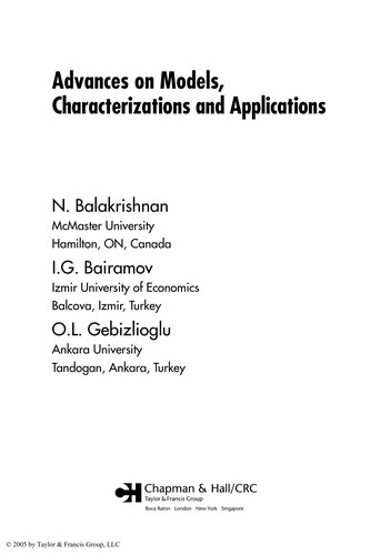 Cover of Advances on models, characterizations, and applications