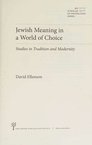 Cover of Jewish Meaning in a World of Choice
