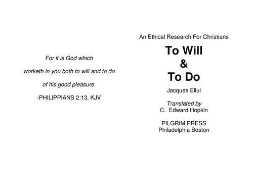 Cover of To will & to do