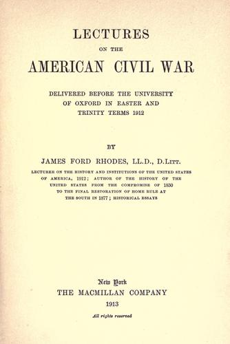 Cover of Lectures on the American Civil War, Delivered Before the University of Oxford in Easter and Trinity Terms 1912