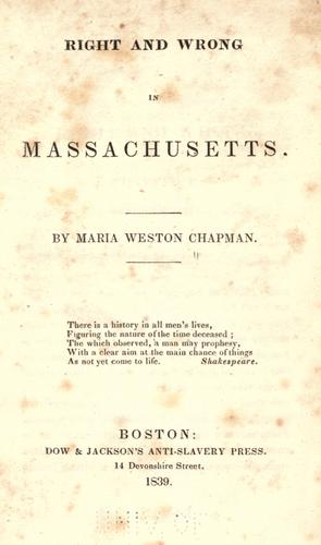 Cover of Right and wrong in Massachusetts