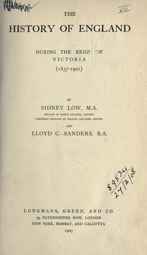 Cover of The history of England during the reign of Victoria (1837-1901)