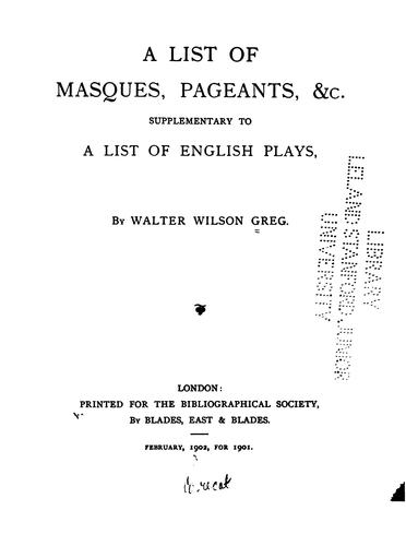 Cover of A list of masques, pageants, &c