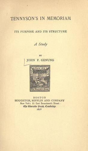 Cover of Tennyson's In memoriam