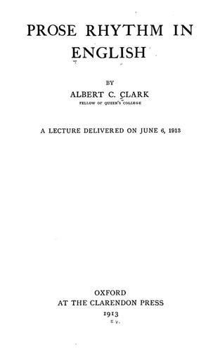 Cover of Prose rhythm in English
