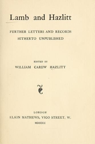Cover of Lamb and Hazlitt