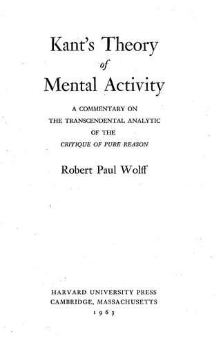 Cover of Kant's Theory of Mental Activity, A Commentary on the Transcendental Analytic of the Critique of Pure Reason