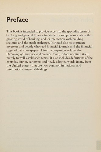 Cover of Dictionary of Banking and Finance Terms