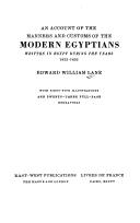 Cover of An account of the manners and customs of the modern Egyptians written in Egypt during the years 1833-1835