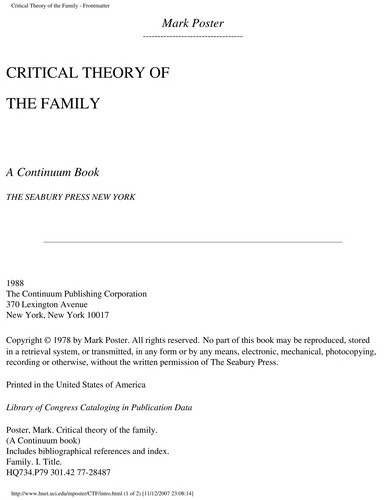Cover of Critical theory of the family