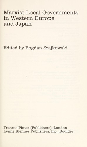 Cover of Marxist Local Government in Western Europe and Japan