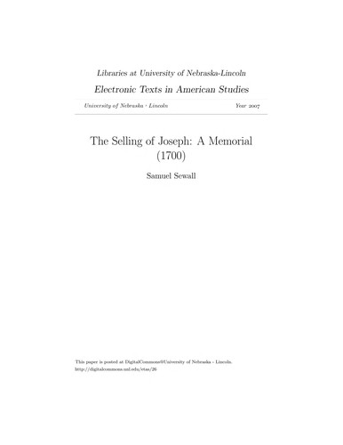 Cover of Selling of Joseph