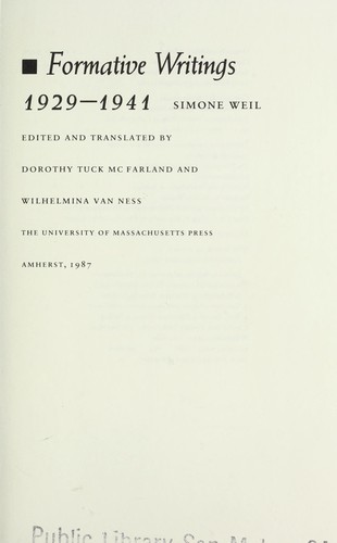 Cover of Formative writings, 1929-1941