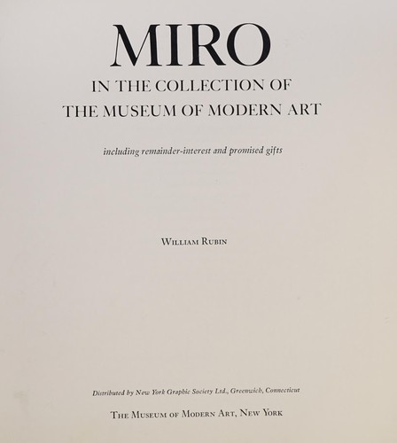 Cover of Miro in the collection of the Museum of Modern Art, including remainder-interest and promised gifts