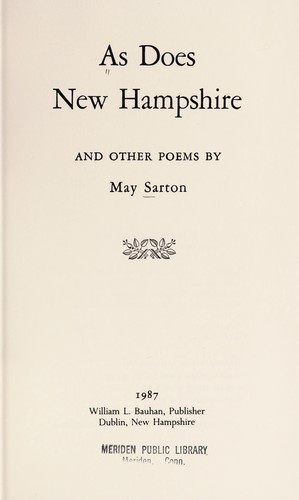 Cover of As Does New Hampshire, and Other Poems