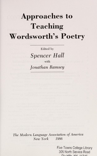 Cover of Approaches to teaching Wordsworth's poetry