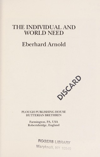 Cover of The individual and world need