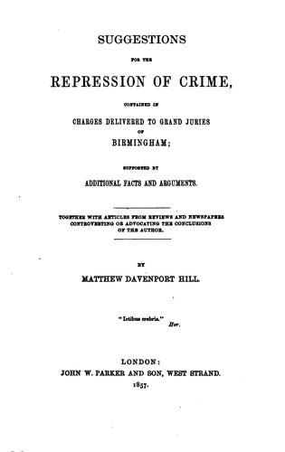Cover of Suggestions for the repression of crime