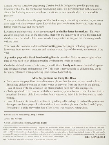 Cover of Beginning Cursive, Grades 1 - 3