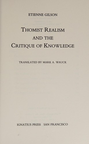Cover of Thomist Realism and the Critique of Knowledge