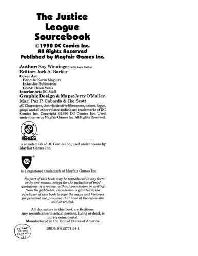 Cover of Justice league sourcebook (DC heroes role-playing game)