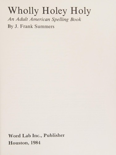 Cover of Wholly, holey, holy