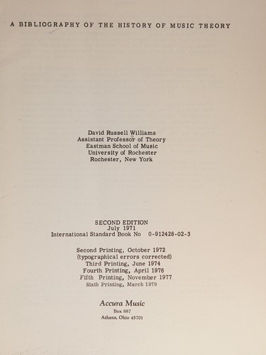 Cover of A bibliography of the history of music theory