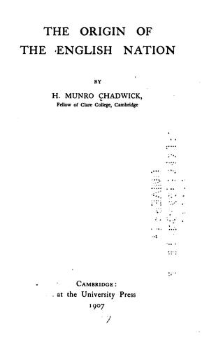 Cover of The Origin of the English Nation