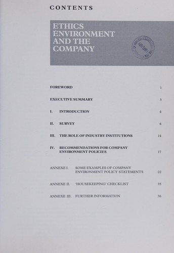 Cover of Ethics, Environment and the Company
