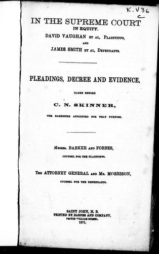 Cover of In the Supreme Court in equity, David Vaughan et al, plaintiffs and James Smith et al, defendants