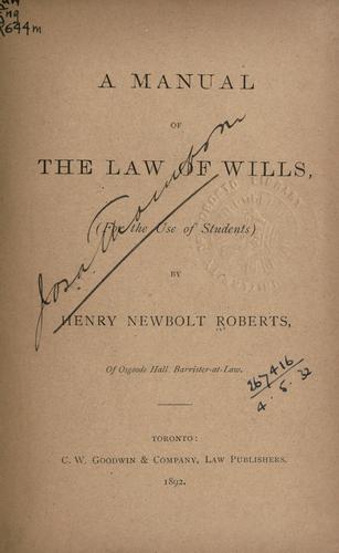 Cover of A manual of the law of wills