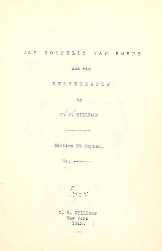 Cover of Jan Cornelis Van Horne and his descendants ..