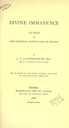 Cover of Divine immanence