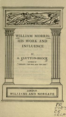 Cover of William Morris:His Work and Influence