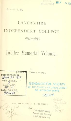 Cover of Lancashire Independent College, 1843-1893