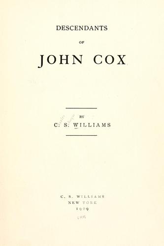 Cover of Descendants of John Cox