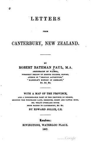 Cover of Letters from Canterbury, New Zealand; with a Map of the Province, ..