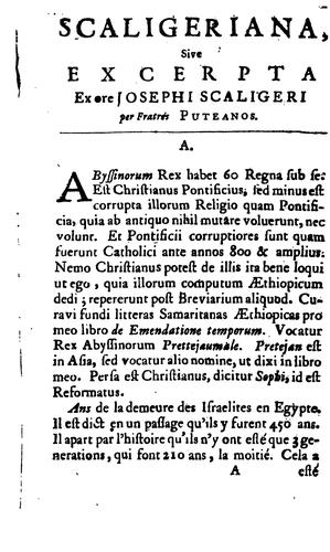 Cover of Scaligeriana sive excerpta ex ore Josephi Scaligeri