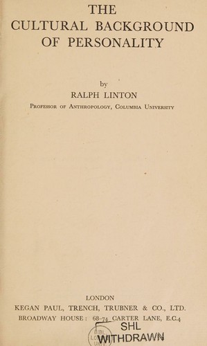 Cover of The cultural background of personality
