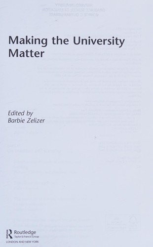Cover of Making the university matter