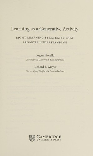 Cover of Learning as a Generative Activity