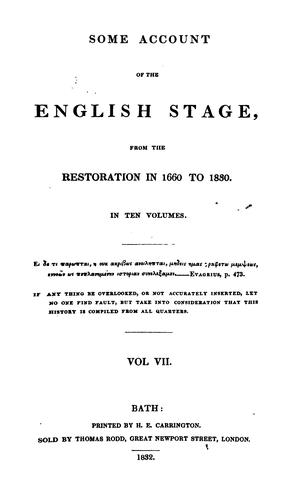 Cover of Some account of the English stage from the Restoration in 1660 to 1830