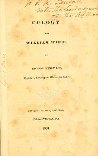Cover of Eulogy upon William Wirt
