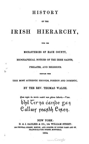 Cover of History of the Irish hierarchy